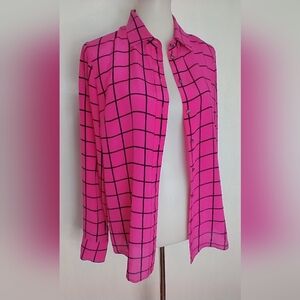 J. Crew Pink and Black Checkered Blouse
